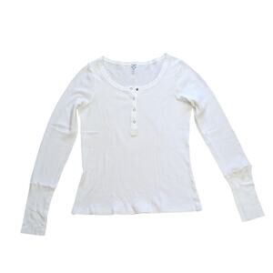 SPLENDID waffle knit Henley white long sleeve top size large